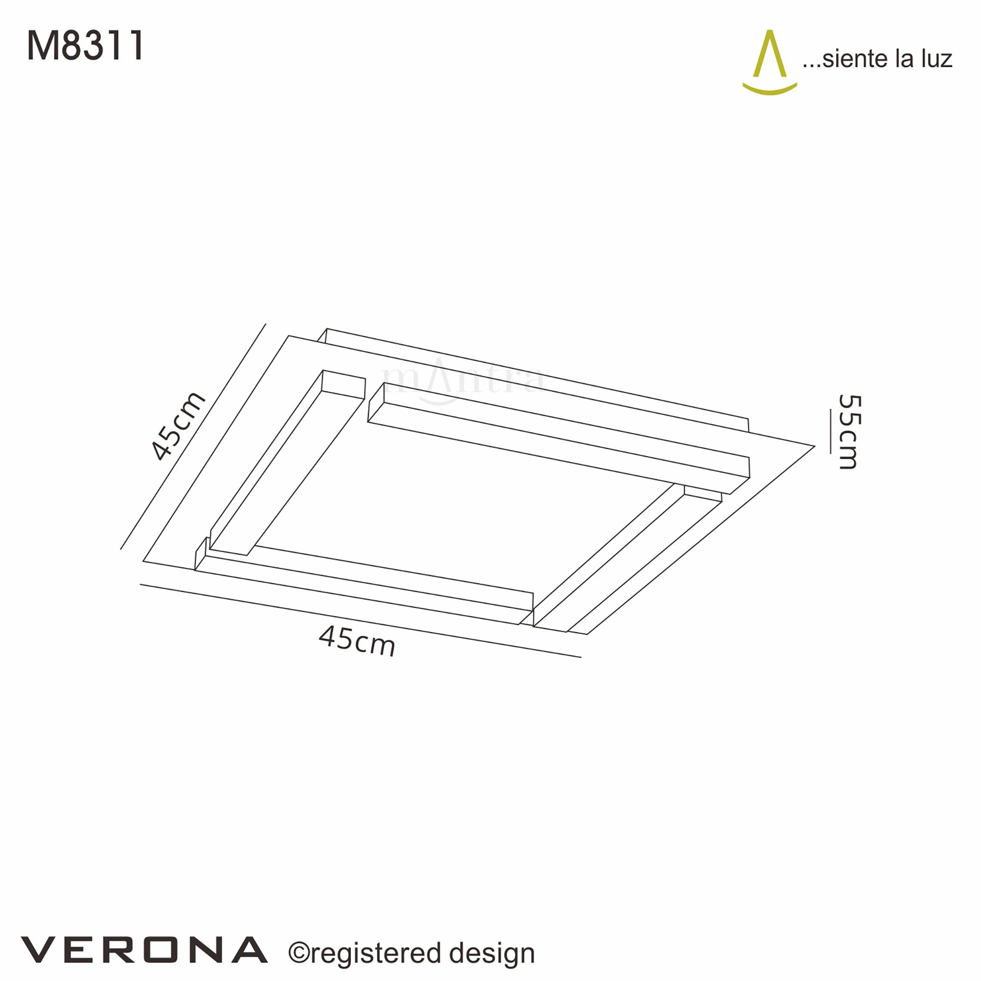 M8311/1  Verona 20W LED Square  Flush Ceiling Light Satin Aluminium